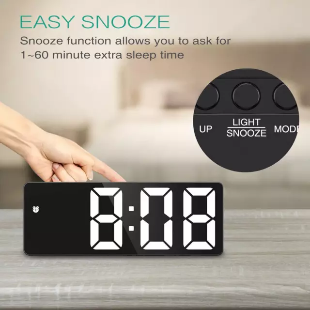 Large LED Mirror Alarm Clock with USB Temperature Display and Snooze жг