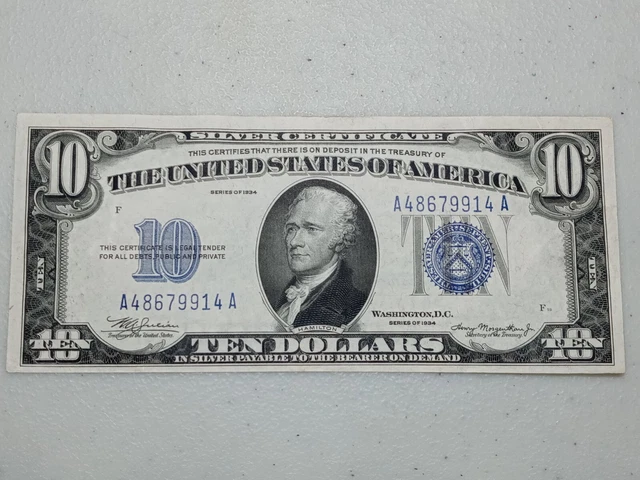 Ten Dollars ($10) Series of 1934 Mule Blue Seal Silver Certificate