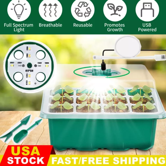 Starter Trays Seedling Tray With 8LED Grow Light Plant Seed Kit Greenhouse Dome