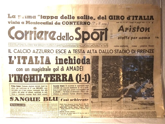 Corriere Dello Sport 19/5/1952 Calcio Italia Inghilterra A Firenze
