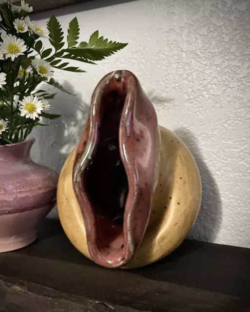 One Of A Kind ABSTRACT ART Pottery “Coin Purse” VAGINA Bowl SIGNED 3