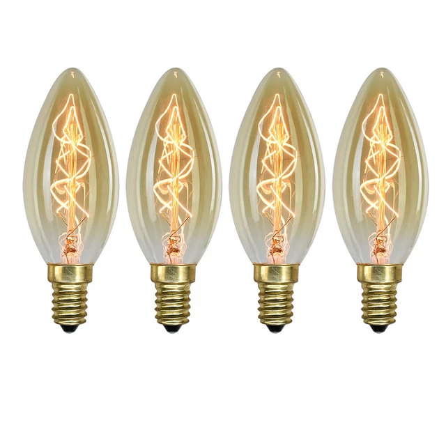 4 x Retro Edison Bulbs E14 Screw SES Dimmable Filament Candle Light Bulb 40W C35