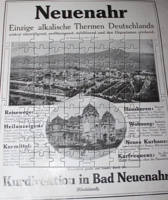 Bad Neuenahr alkalische Thermen Große Werbeanzeige von 1909 Reklame Werbung ad