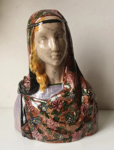 Ancien buste femme vierge madonne ceramique faience dlg angelo minghetti
