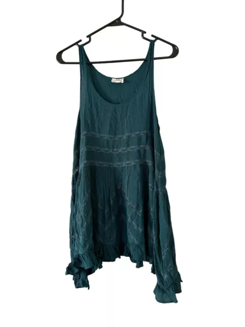 Free People -Intimately Size Small Voile and Lace Trapeze Slip Dress Turquoise