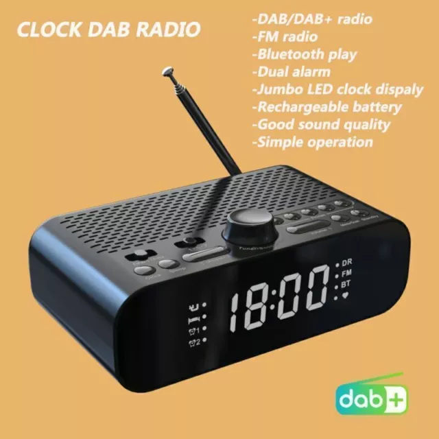 LED Digital Portable Radio FM/DAB+ Alarm Clock LED Bedside Sleep Dual Timer
