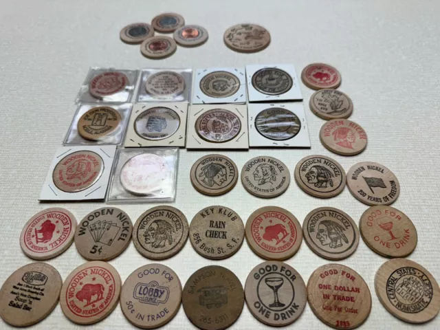 Thirty -Six Wooden Nickels 1960’s-1990’s - Reduced!