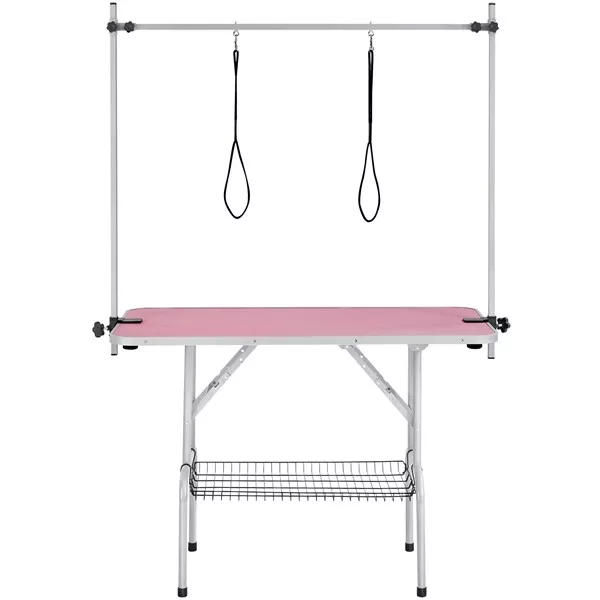 Mesa de Peluquería para Mascotas Altura Ajustable Plegable Mesa de Aseo Rosa 3