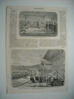 Engraving 1863. race Fontainebleau. inauguration hippodrome vallee de la sole...