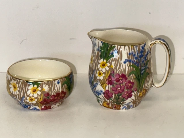 Vintage Royal Winton Grimwades England Bright Daisy Floral Mini Cream, Sugar Set