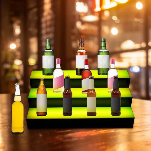 24 Inch 3 Step LED Lighted Liquor Bottle Display Illuminated Bottle Shelf Remote