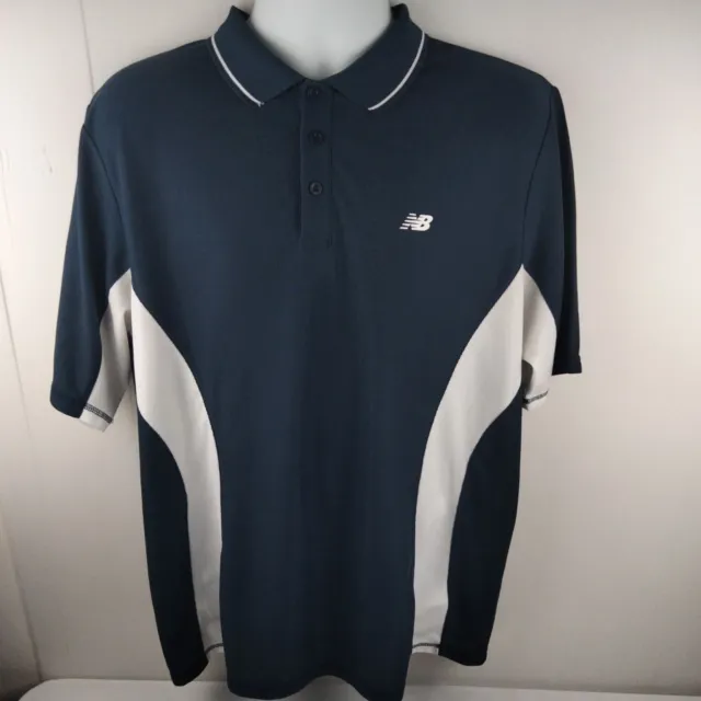 New Balance Running Golf Tennis Blue White Mens XL Short Sleeve Polo Shirt
