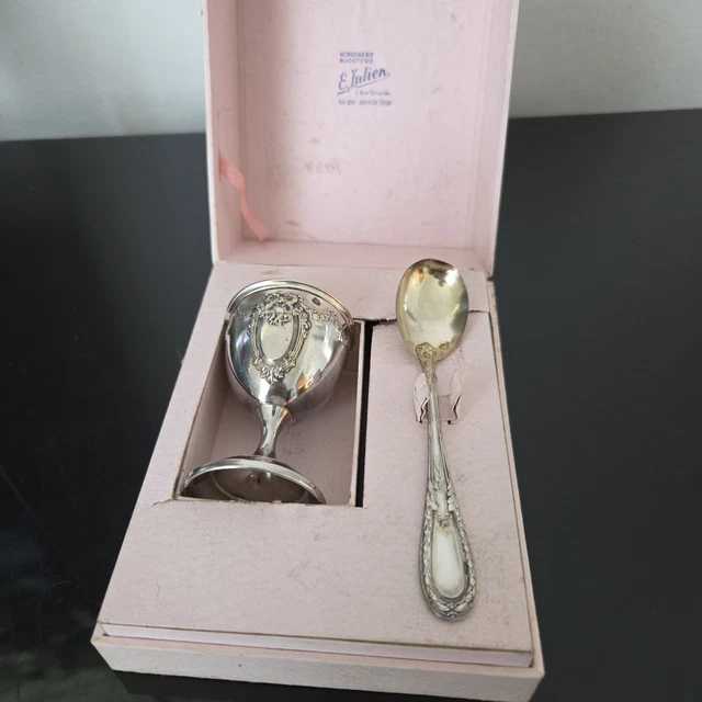Coquetier En Argent Massif Art Déco Avec Sa Cuillère - Orfèvre Boulenger - 69gr