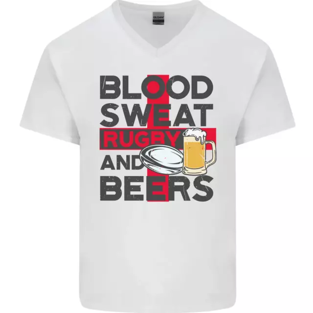 T-shirt da uomo Blood Sweat Rugby and Beers England divertente collo a V cotone 2