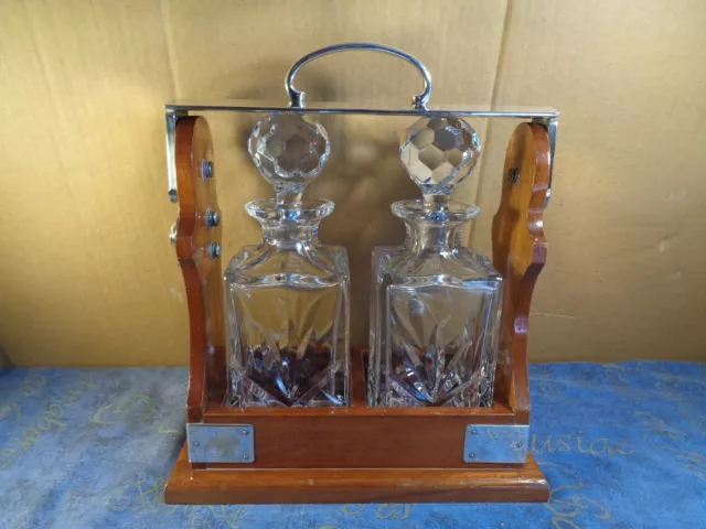 2 Cut Glass Decanter Tantalus Pb&S Silver Plate Good Condition But No Key