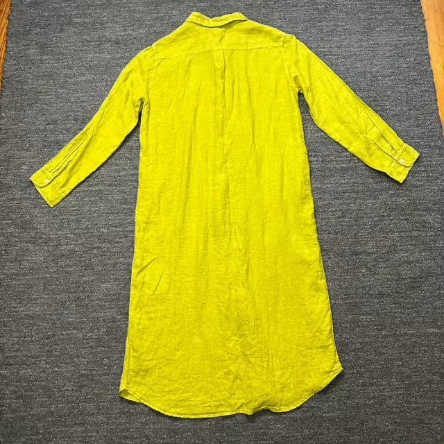 Velvet by Grahm Spencer Dress Women Small Midi Shirt Dress Linen Chartreuse NEW 2