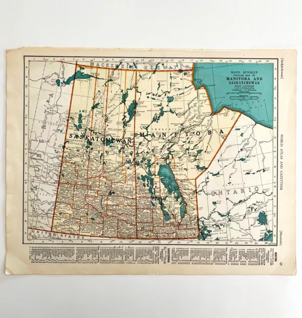 Saskatchewan Manitoba Canada Map 1935 Provinces Hudson Bay 14 x 11" LGAD99 2