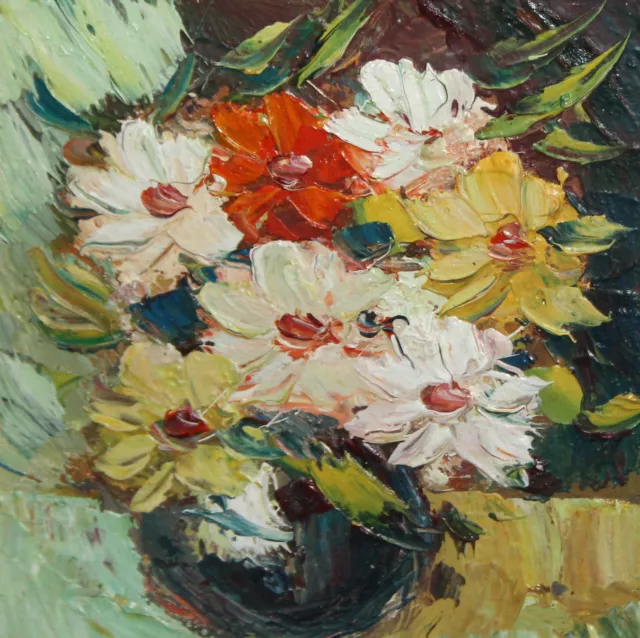 Vintage Impressionist Oil Painting Still Life With Flowers
