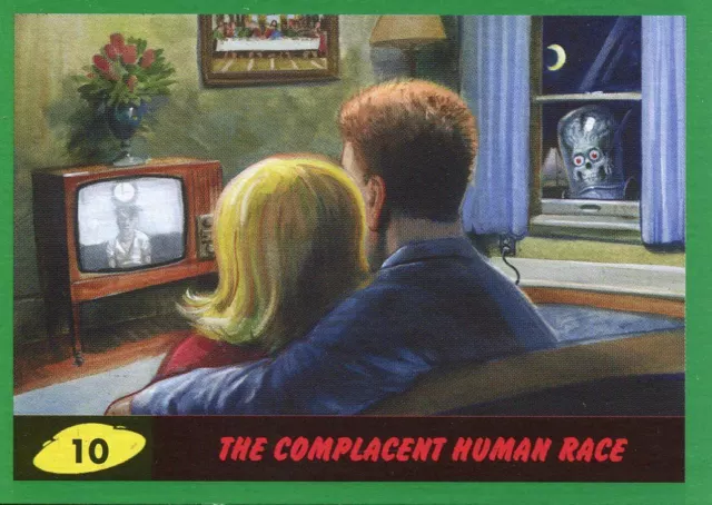 Mars Attacks The Revenge Green Base Card #10 The Complacent Human Race