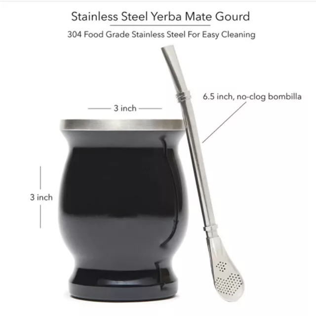 Yerba Mate Gourd Set Double-Wall Stainless Steel Tea Cup and Bombilla  Le