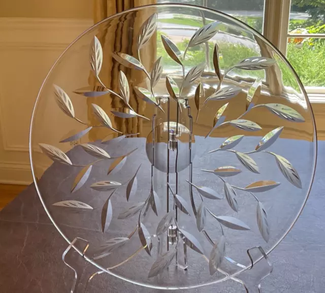 Stuart Crystal Platter vine Leaf clear large glass cut round heavy 14” serving