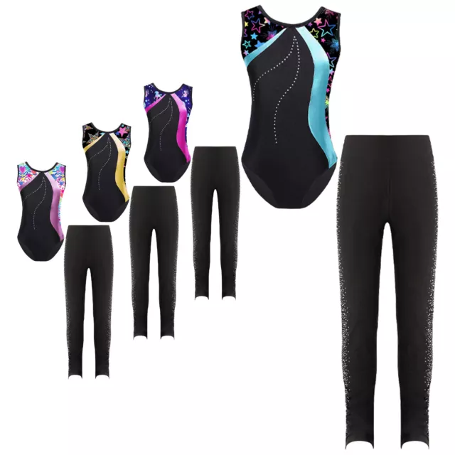 Set di abiti senza maniche per bambine per ginnastica abbigliamento da ballo elegante abito stampato