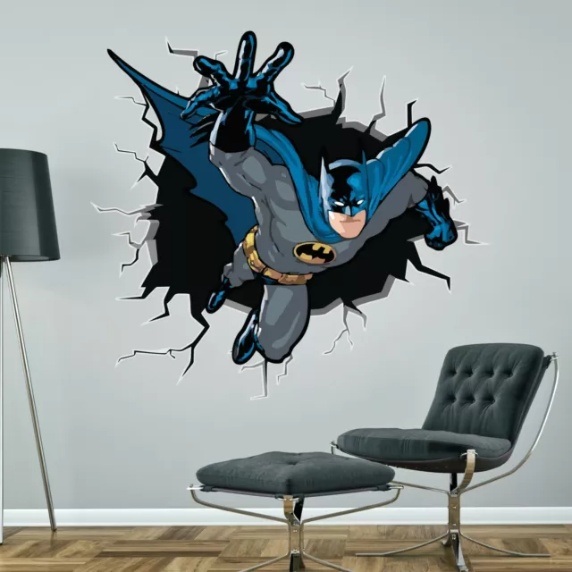 BATMAN breaking through WALL STICKER 3D comic decal art boys bedroom superhero