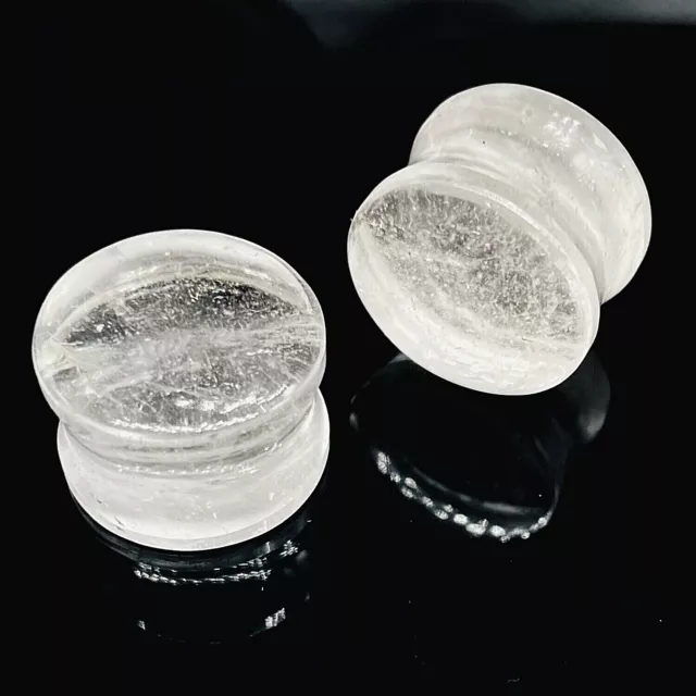 PAIR Natural Crystal Quartz Plugs, Double Flare, Handmade, Size 3mm to 50 & More 3