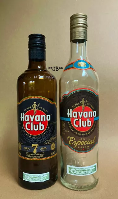 2 x Havana Club 70cl "7 Year & Especial" Empty Bottles for Crafting