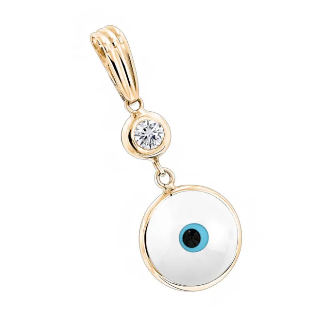 Luxurman Lucky Evil Eye 0.10 Carat Genuine Diamond White Pendant in 14K Gold