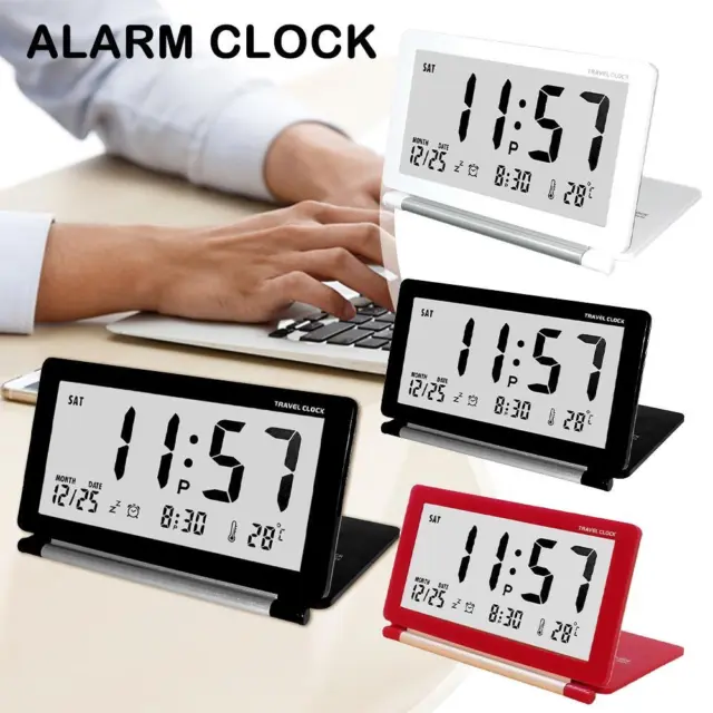 Digital Travel Alarm Clock - Foldable LCD Clocks Compact Desk X6Y4 White Z1V0