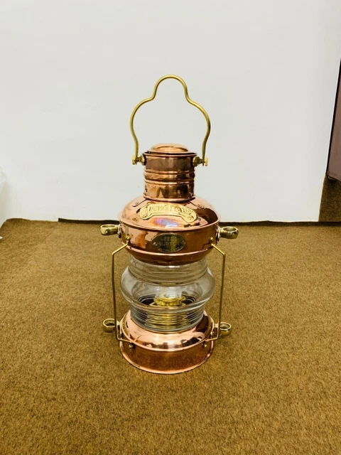 15" Messing & Kupfer Anker Öllampe Antik Maritime Schiffslaterne Bootslicht