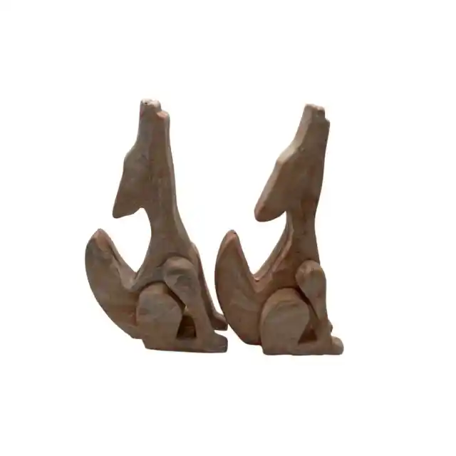 Pair of Howling Wolf Coyote Bookends Plaster with Pink Drip Glaze