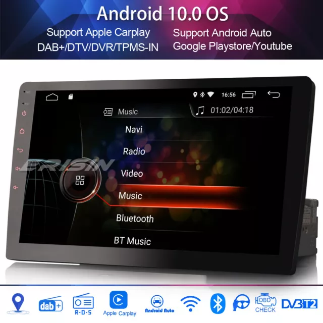 10.1"Abnehmbar 1 Din Navi DAB+Autoradio Android 10 WIFI Carplay GPS Sat Nav OBD2