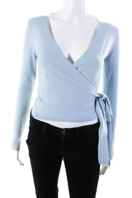 Diane Von Furstenberg Womens Blue V-Neck Tie Front Cardigan Sweater Top Size P