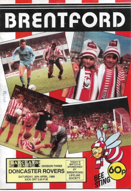 Football programme - Brentford v Doncaster Rovers - Div 3 - 30/4/1988