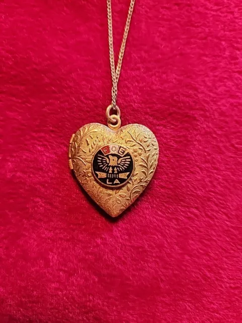 Vintage Fraternal Order Eagles Heart Charm Fob Necklace Pendant FOE LA Jewelry