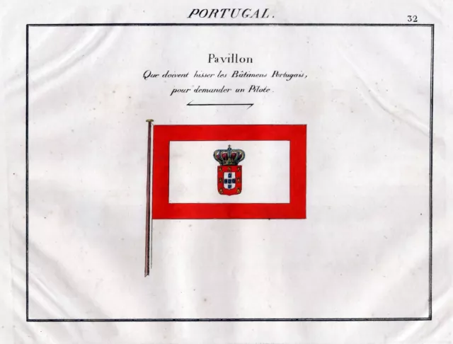 Portugal Fahne Flagge banner Marine naval flag maritime Lithographie 1820