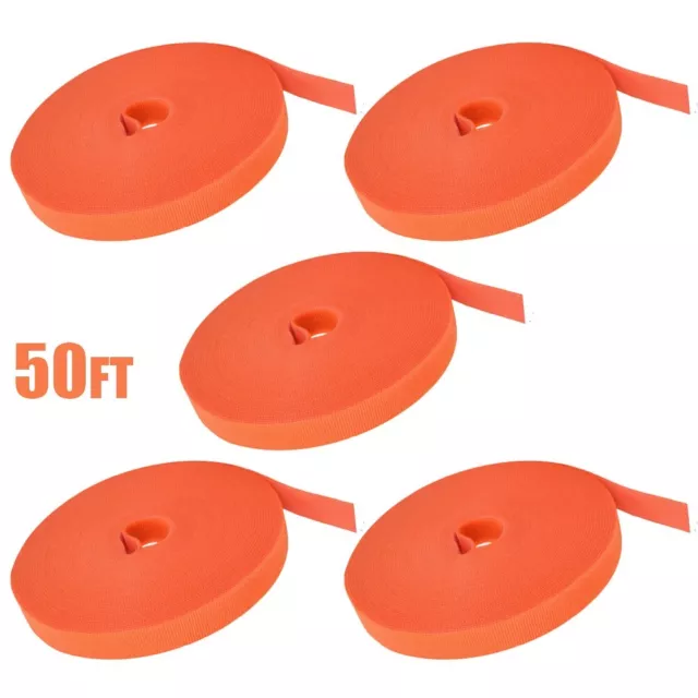 5x 50FT Roll Reusable Hook Loop Self Attaching Cable Tie Fastening Tape Orange