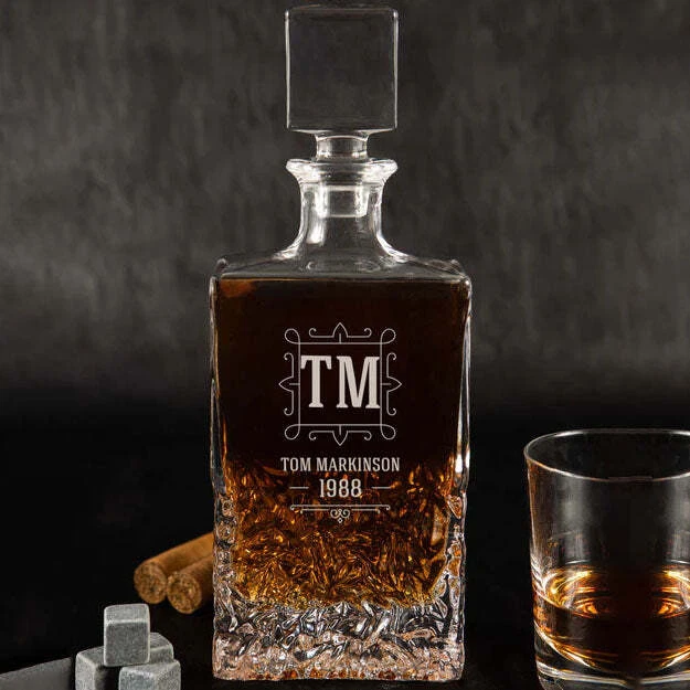 ENGRAVED COLONIAL MONOGRAM Personalised Birthday Icy Whiskey Decanter