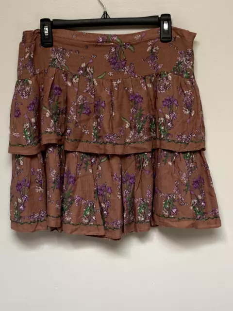 Chelsea & Violet Womens Boho Tiered Lined Skirt Cottage core Purple Floral Large