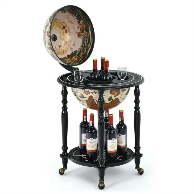 Gymax 22 Globe Wine Bar Stand Movable 16Th Century Liquor Bottle Shelf Cart