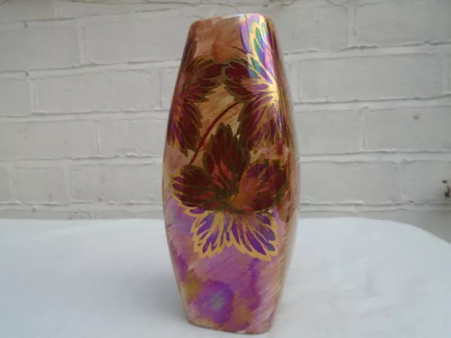 J Fryer and Son Oldcourt Ware Hand Painted Lusterware Vase VGC 1955+ Back Stamp.