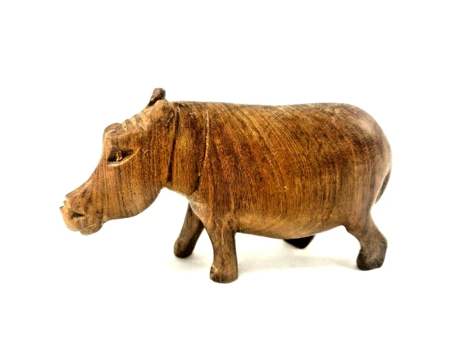 Vintage Hand Carved Solid WOODEN HIPPO Hippopotamus Figure