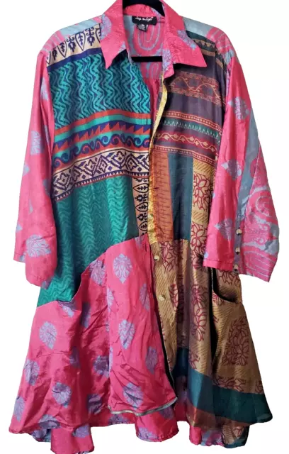 NEW Step in Style Boho Shirt Duster Dress Multicolor Print Women's One Size