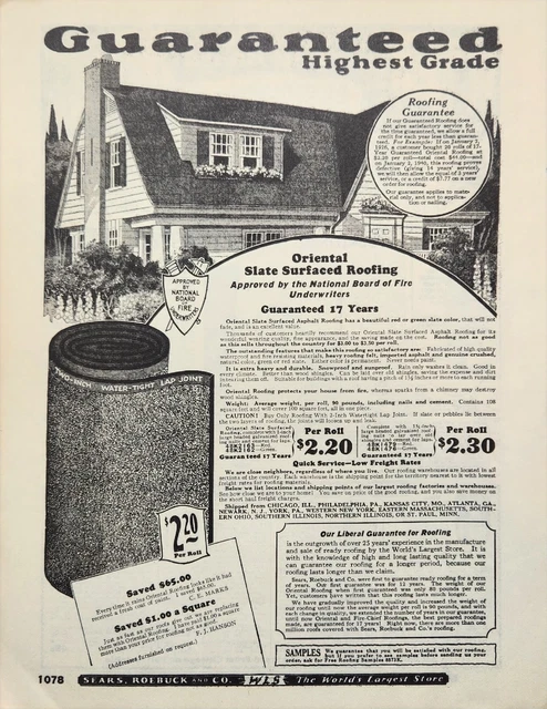 1927 Sears Roebuck Catalogue  Asphalt Shingles Ad