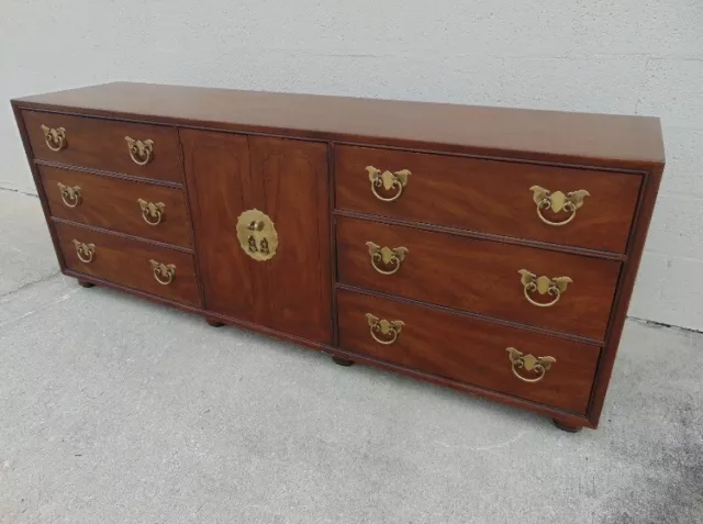 Henredon Pan Asian Chinoiserie Campaign 9 Drawer Dresser Credenza Walnut Brass Henredon Pan Asian Chinoiserie Campaign 9 Drawer Dresser Credenza Walnut Brass