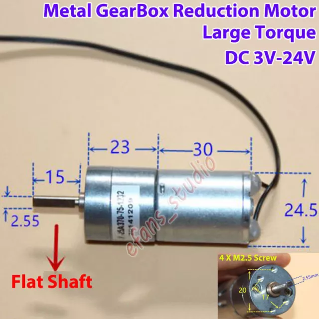 DC 6V 12V 24V Slow Speed Large Torque Micro Mini 25mm Metal Gearbox Gear Motor