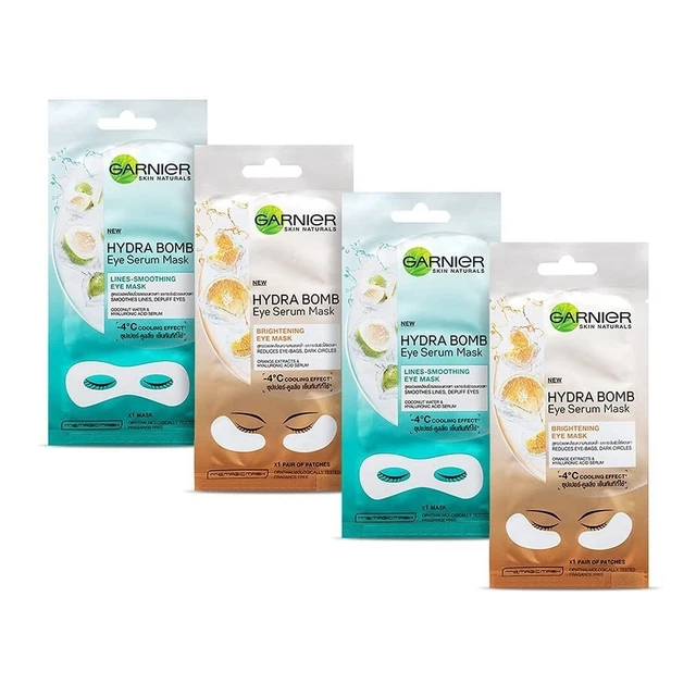 Garnier (2 Orange Eye Masks + 2 Coconut Water Eye Serum Mask) (Pack of 4) 28 g