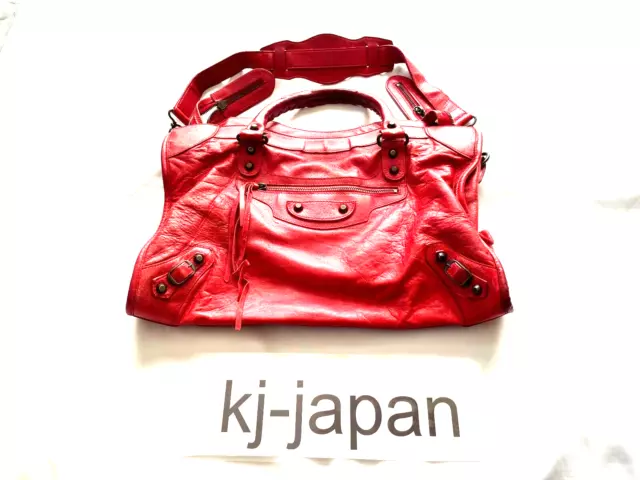 Balenciaga Giant City 2-way Shoulder Bag Women's Handbag Genuine Leather Red